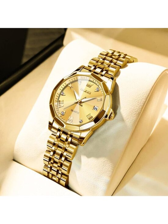 Stylish Women\'s Diamond Analog Watch - Waterproof, Luminous, Two-Tone Design